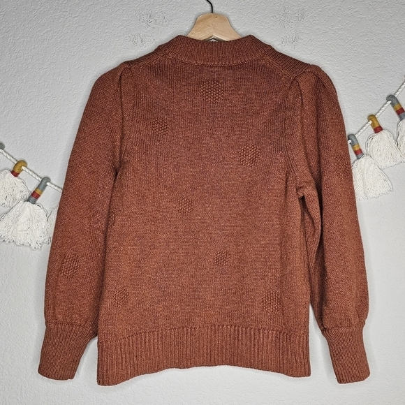 Madewell Dotted Eaton Puff Sleeve Cotton Merino Wool Yarn Sweater Redwood Boho S - Picture 3 of 11